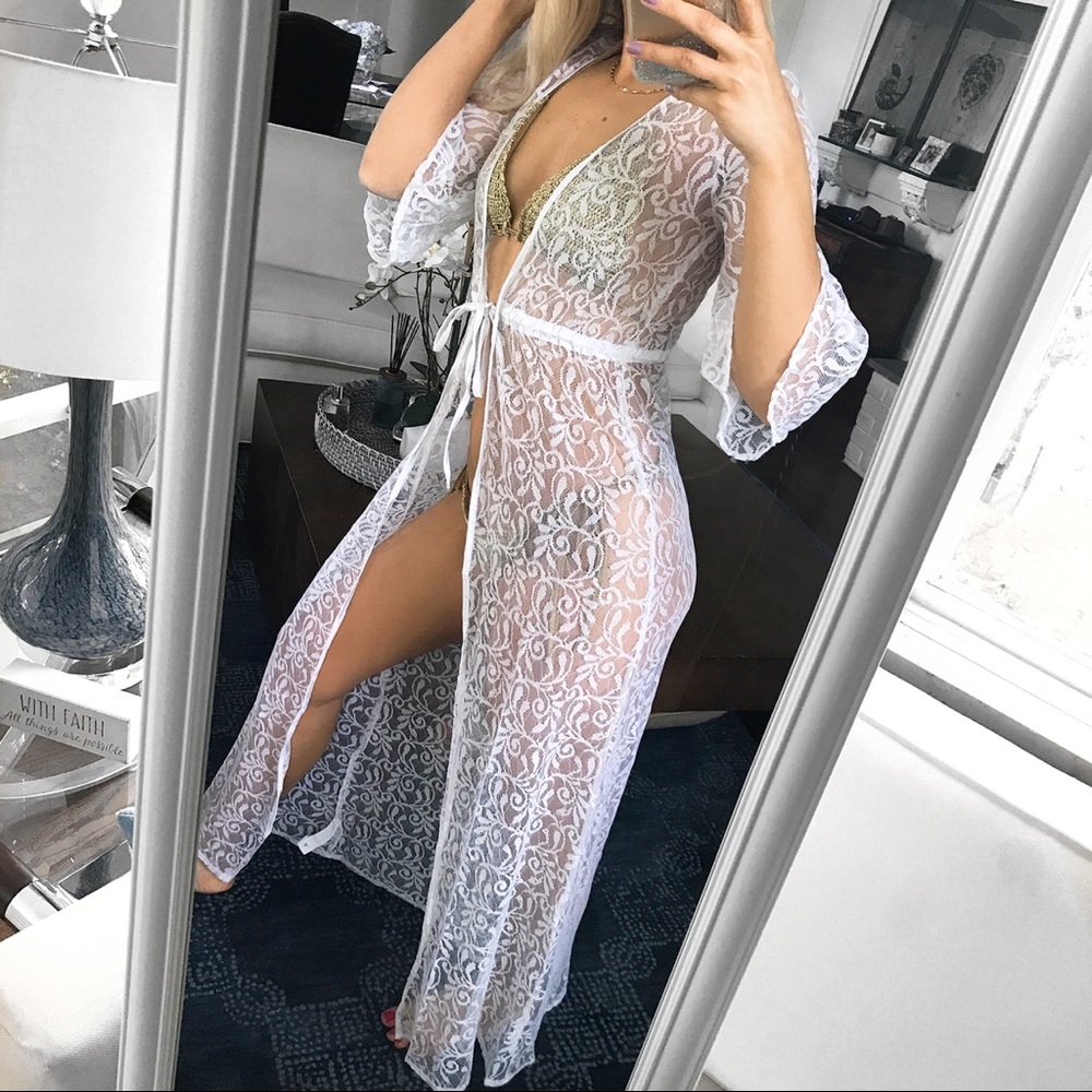 🆕 WHITE LACE MAXI BEACH KIMONO! - Picture 5 of 10
